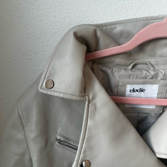 Elodie Cream Faux Leather Moto Jacket XL Cropped Biker Zip Belted - Picture 3 of 11